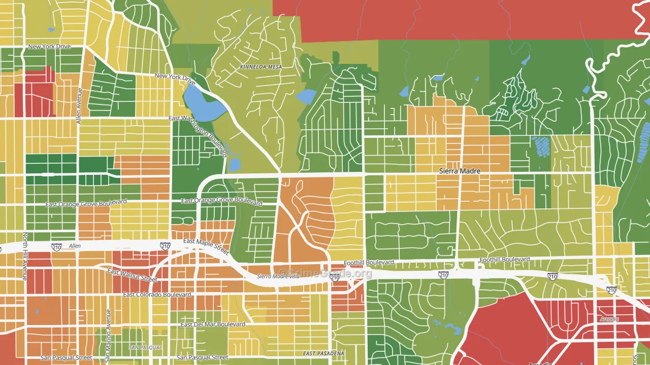 North East, Pasadena, CA Map of Assault Rates