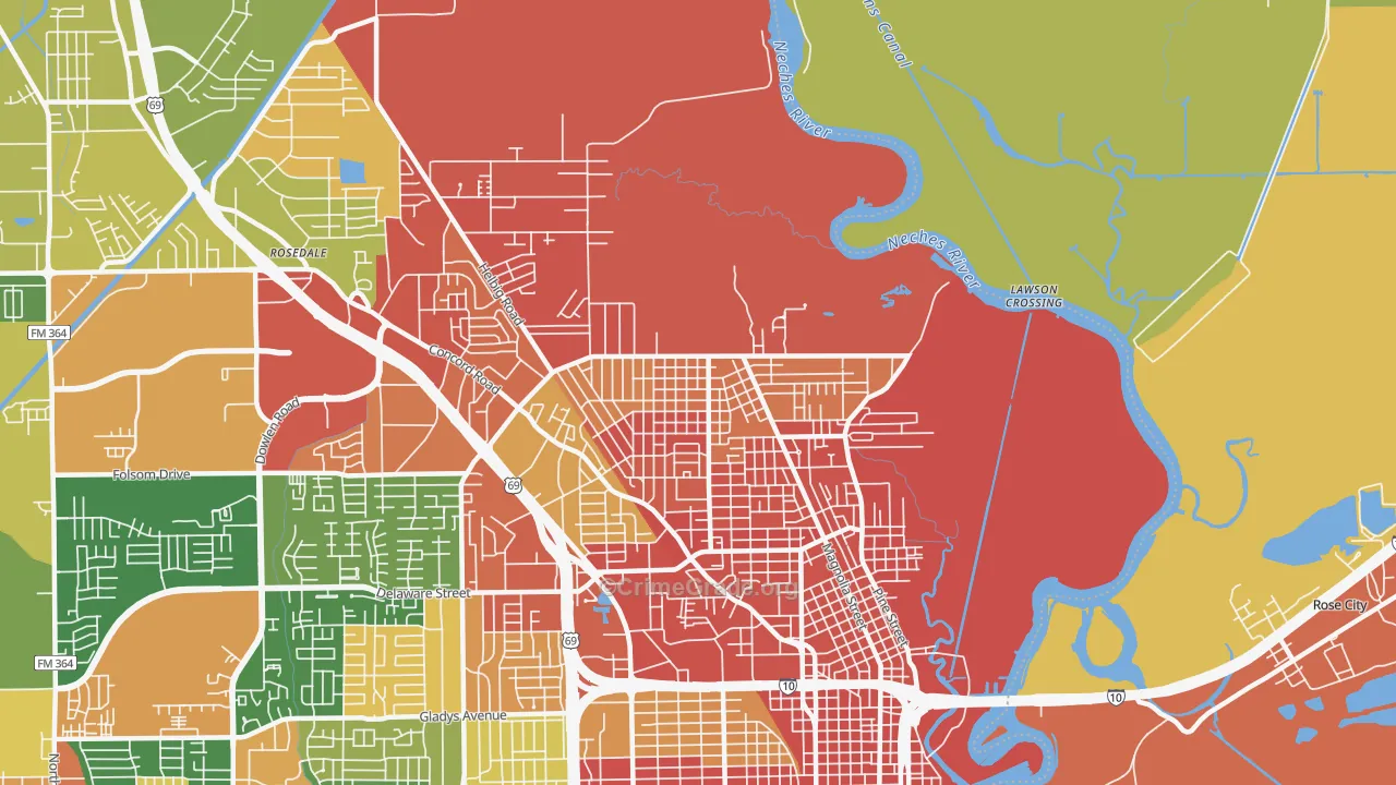 North End, Beaumont, TX Map of Assault Rates