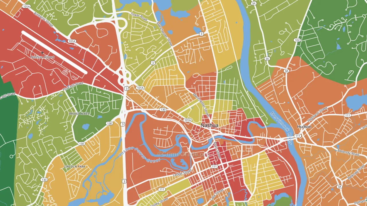 North End, Nashua, NH Map of Assault Rates