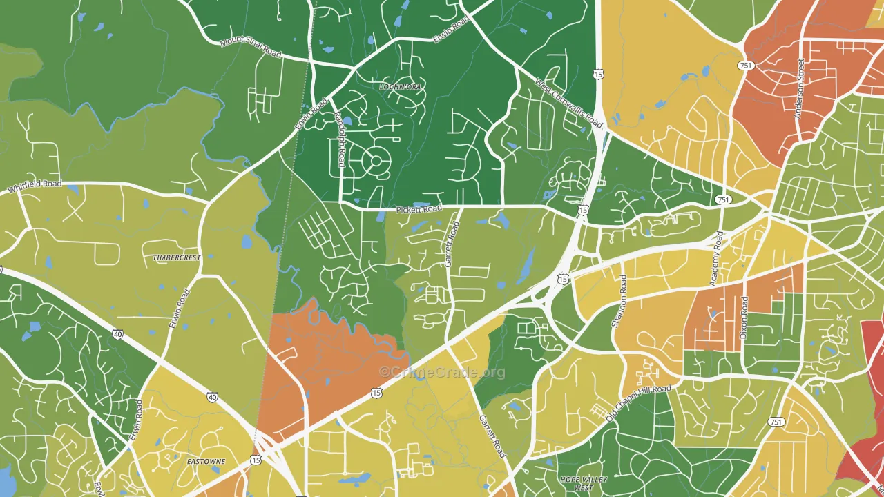 North Garrett Road, Durham, NC Map of Assault Rates