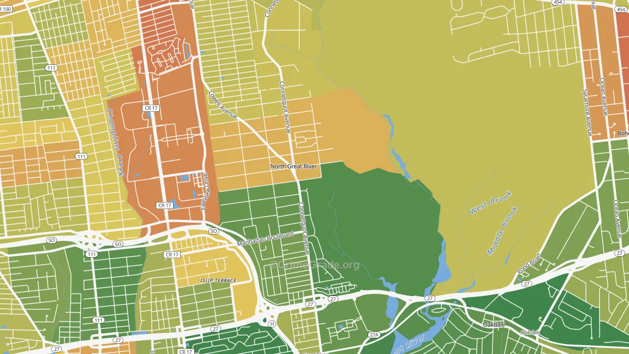 North Great River, NY Map of Assault Rates