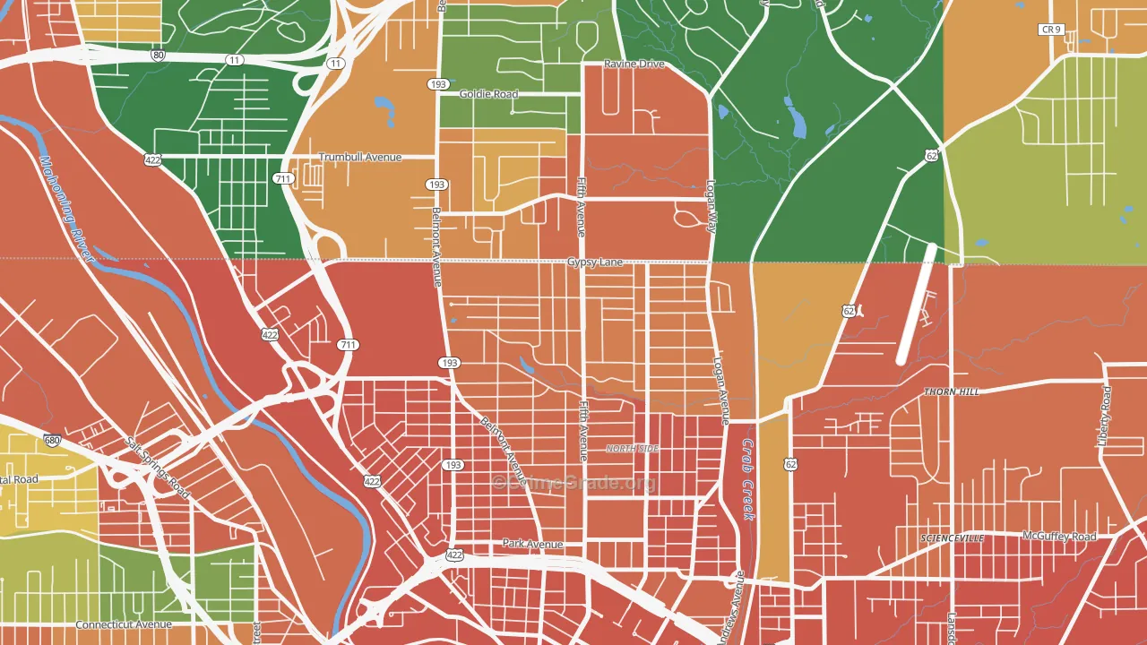 North Heights, Youngstown, OH Map of Assault Rates