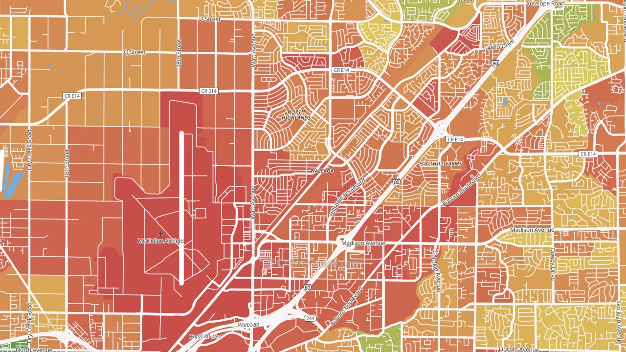 North Highlands, CA Map of Assault Rates