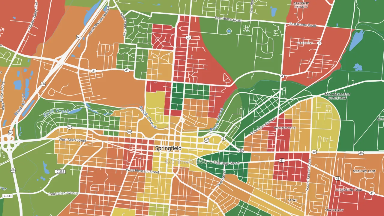 North Hill, Springfield, OH Map of Assault Rates