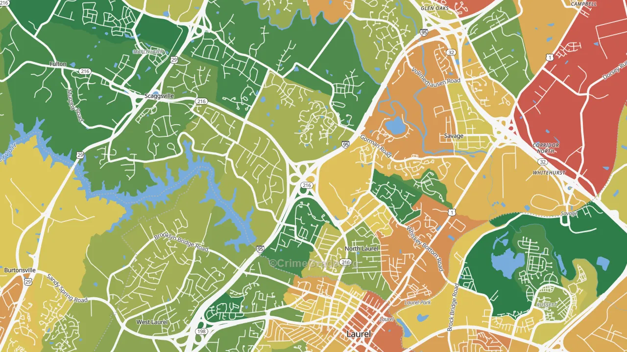 North Laurel, Scaggsville, MD Map of Assault Rates