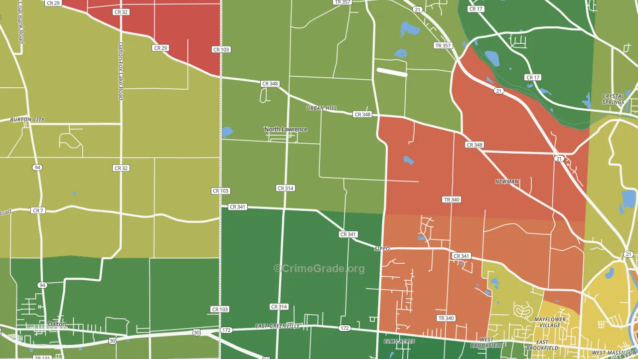 North Lawrence, OH Map of Assault Rates