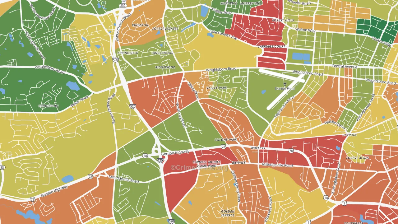 North Leg, Augusta, GA Map of Assault Rates