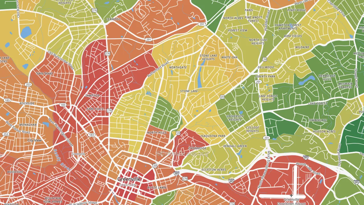 North Main, Greenville, SC Map of Assault Rates