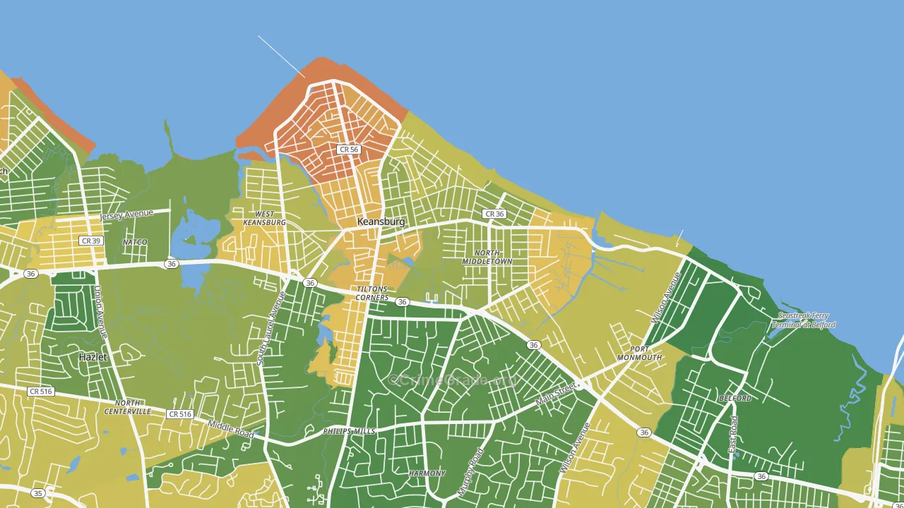 North Middletown, Middletown, NJ Map of Assault Rates