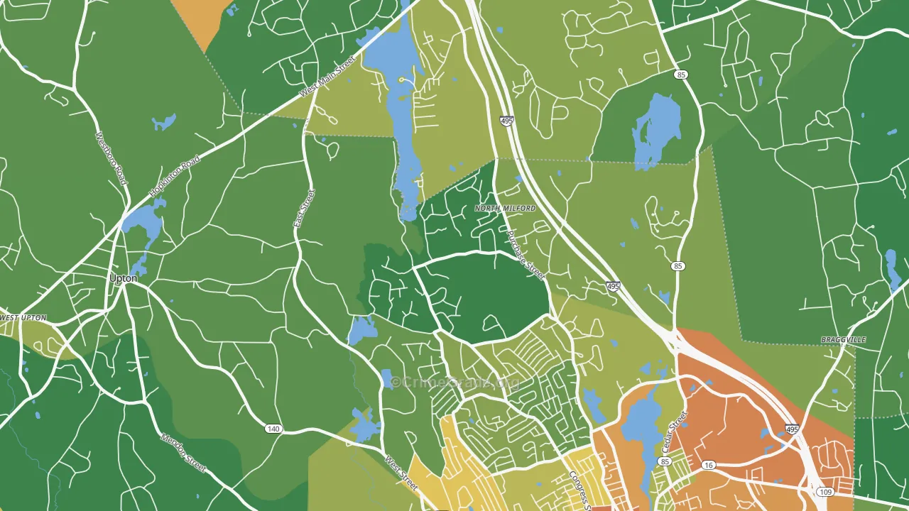 North Milford, MA Map of Assault Rates