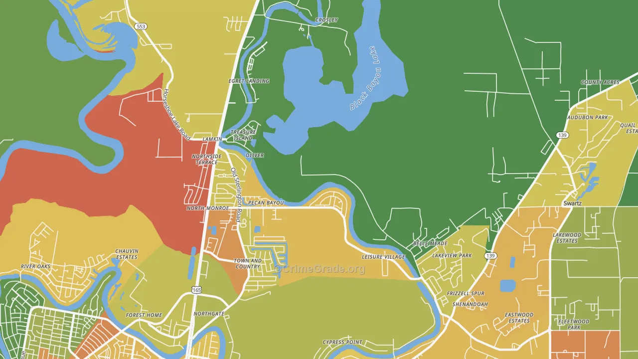 North Monroe, LA Map of Assault Rates