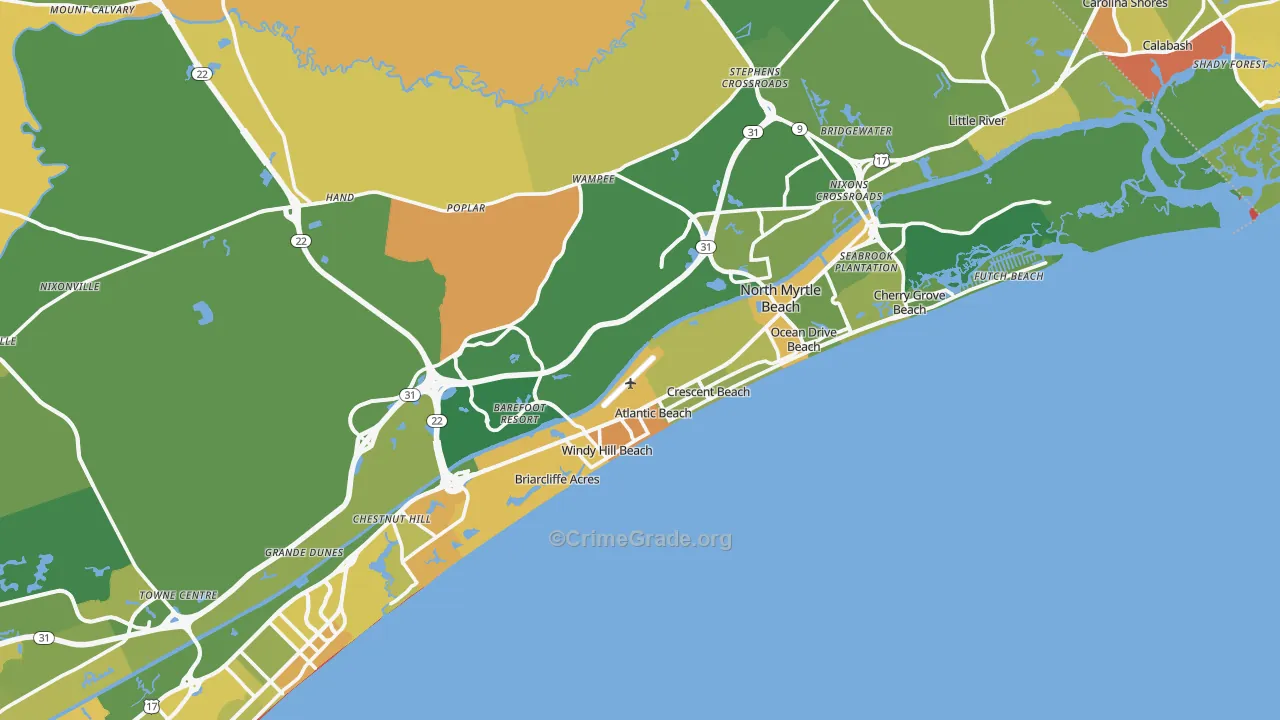 North Myrtle Beach, SC Map of Assault Rates