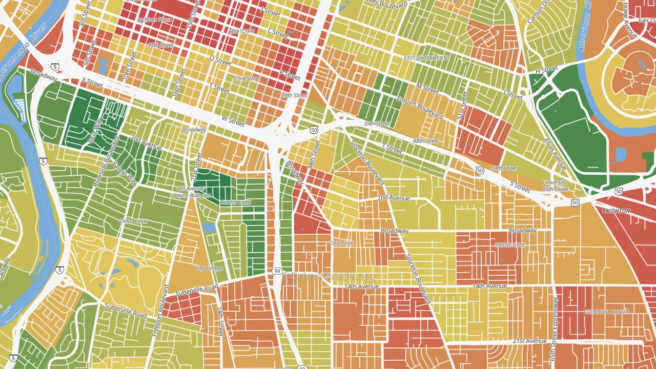 North Oak Park, Sacramento, CA Map of Assault Rates