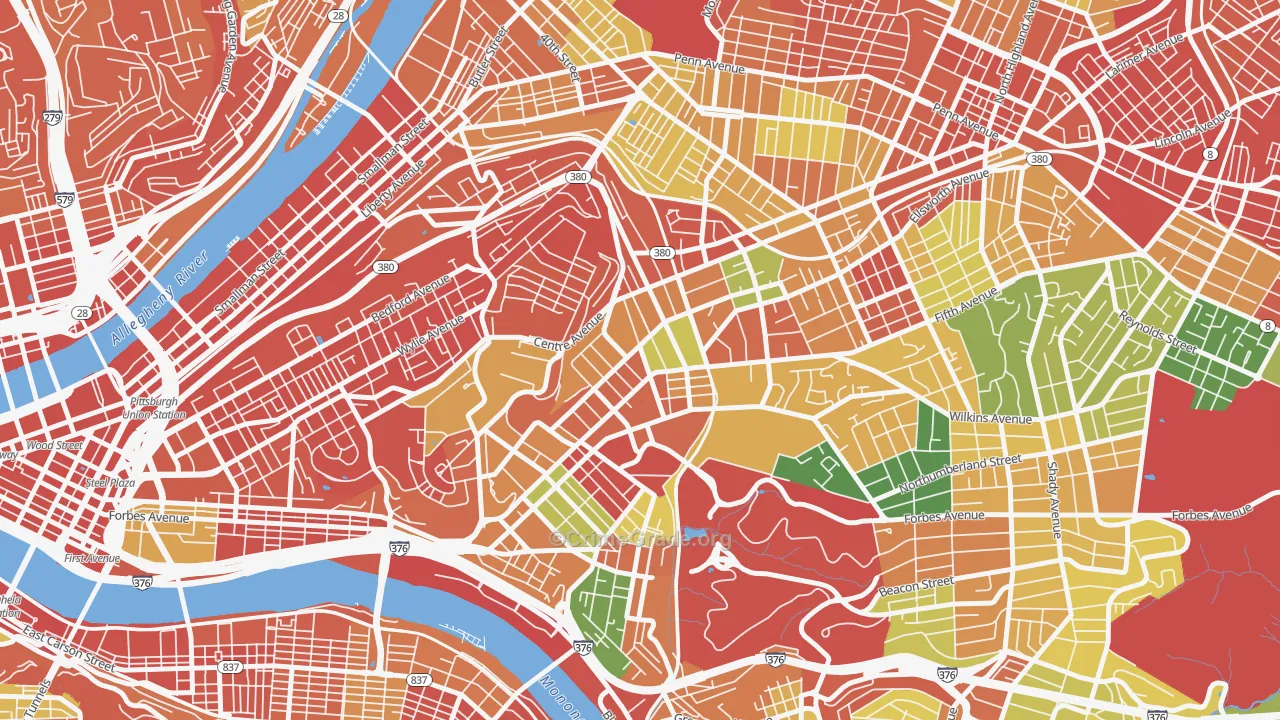 North Oakland, Pittsburgh, PA Map of Assault Rates