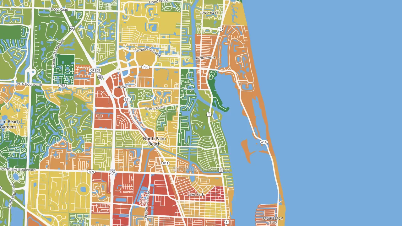North Palm Beach, FL Map of Assault Rates