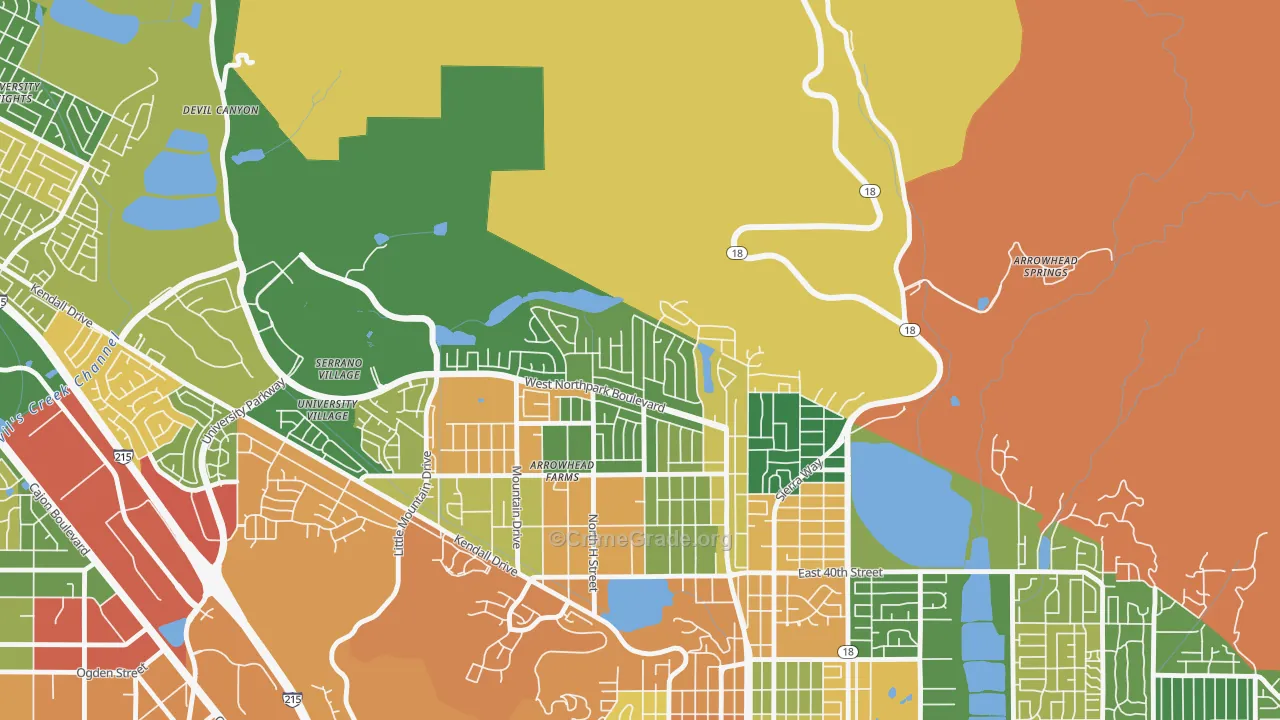 North Park Riverside, San Bernardino, CA Map of Assault Rates