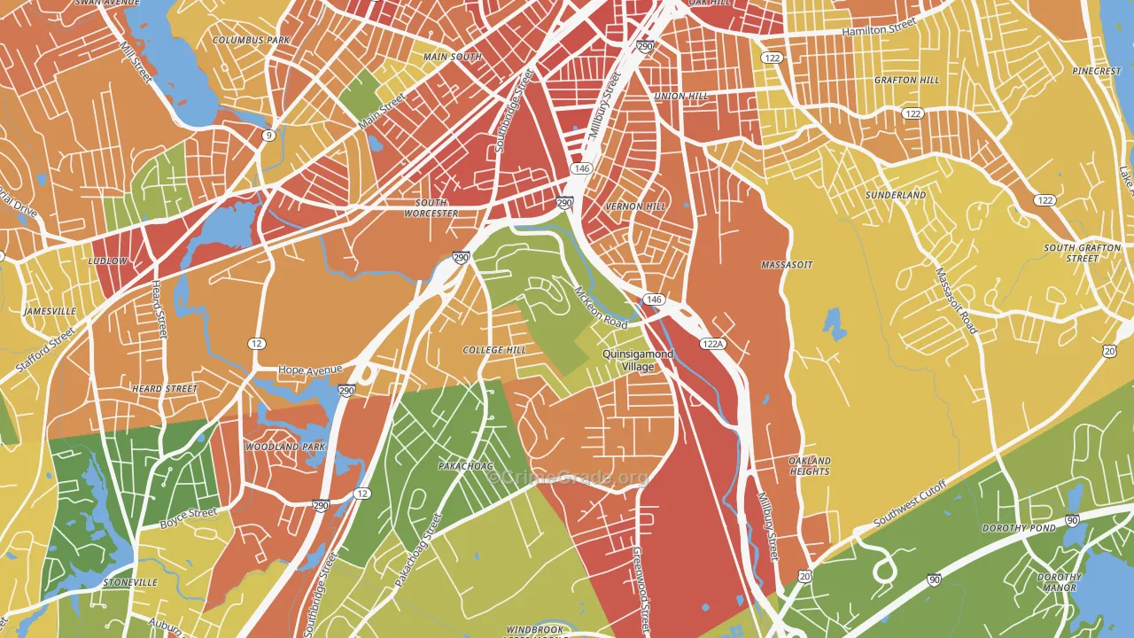 North Quinsigamond Village, Worcester, MA Map of Assault Rates