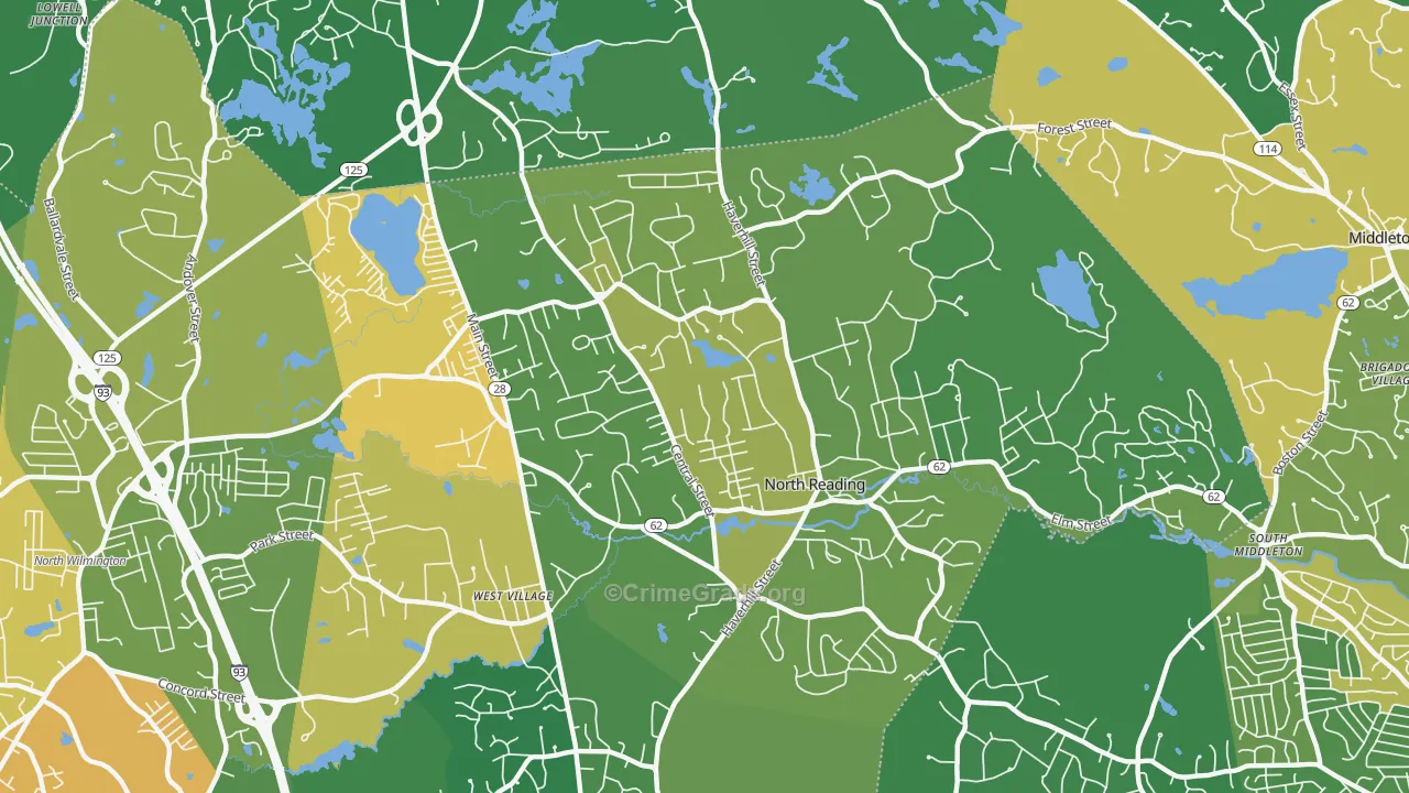 North Reading, MA Map of Assault Rates
