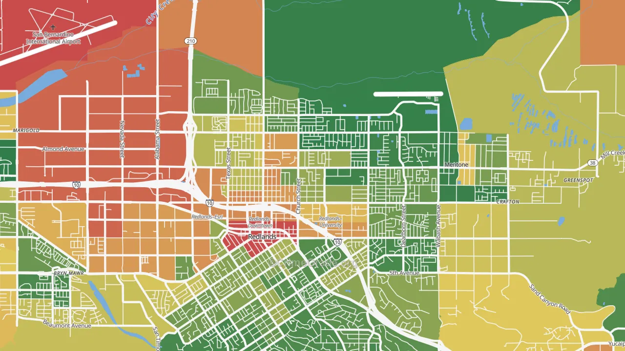 North Redlands, Redlands, CA Map of Assault Rates