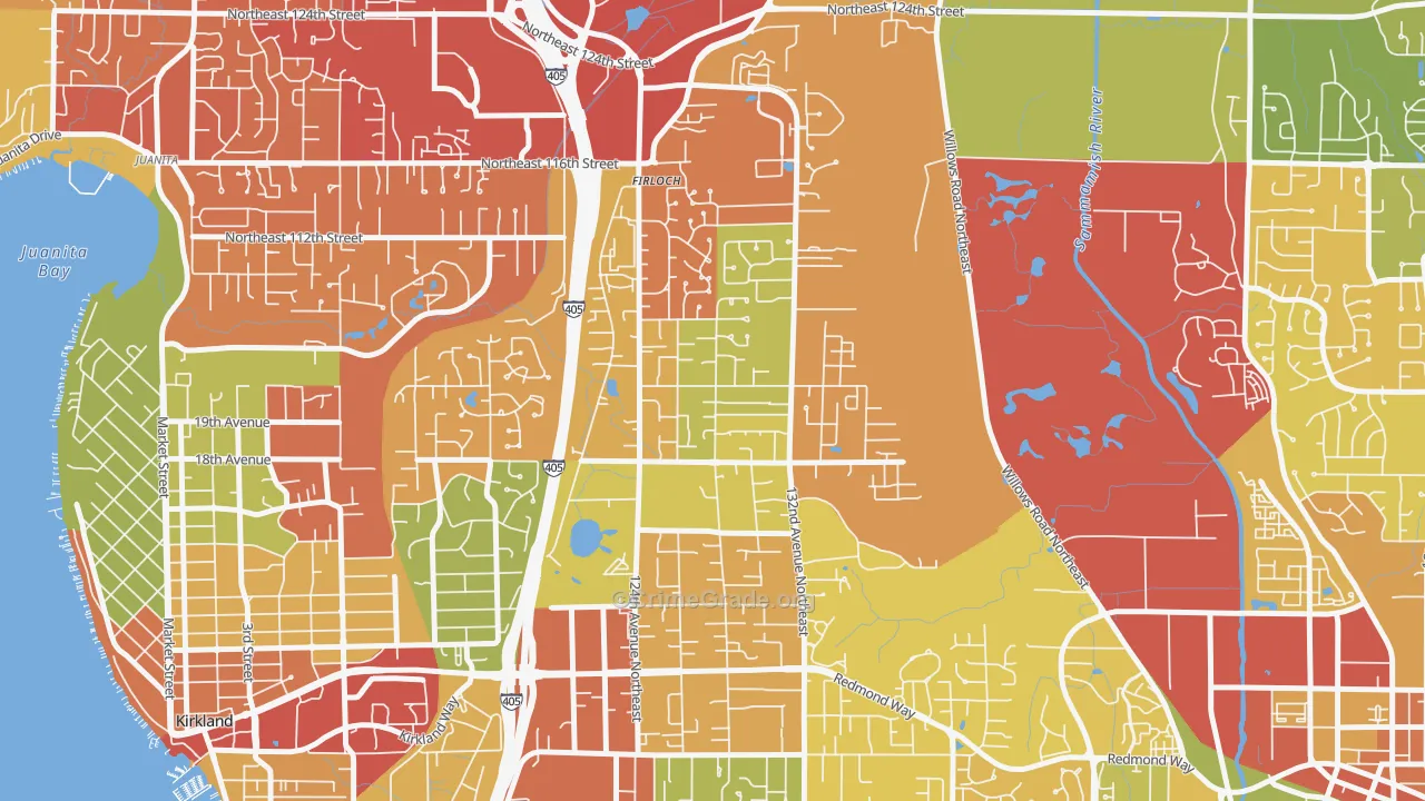 North Rose Hill, Kirkland, WA Map of Assault Rates