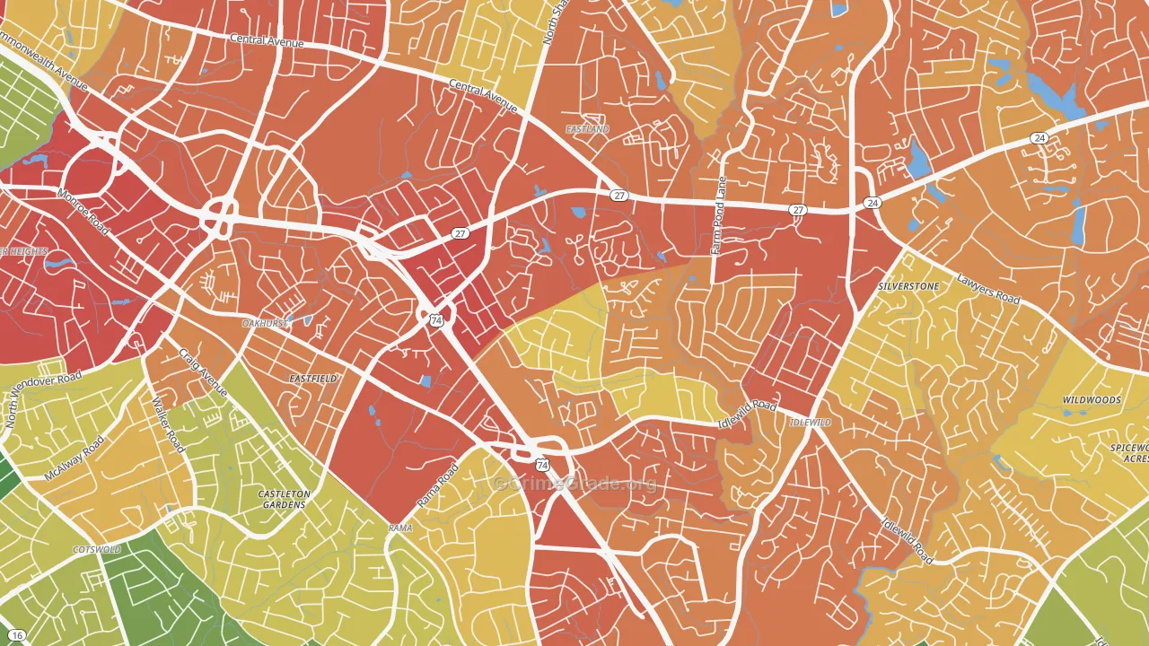 North Sharon Amity, Charlotte, NC Map of Assault Rates