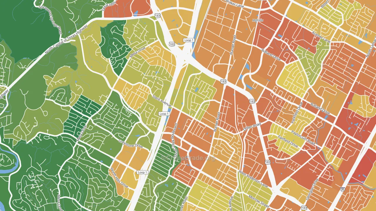 North Shoal Creek, Austin, TX Map of Assault Rates