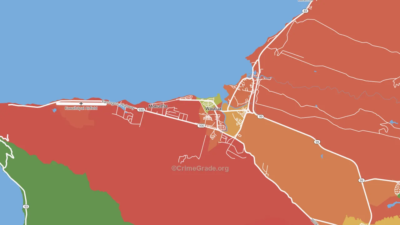 North Shore Waialua, Waialua, HI Map of Assault Rates