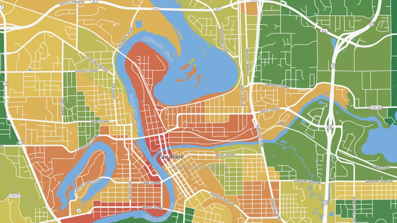 North Side Hill, Eau Claire, WI Map of Assault Rates