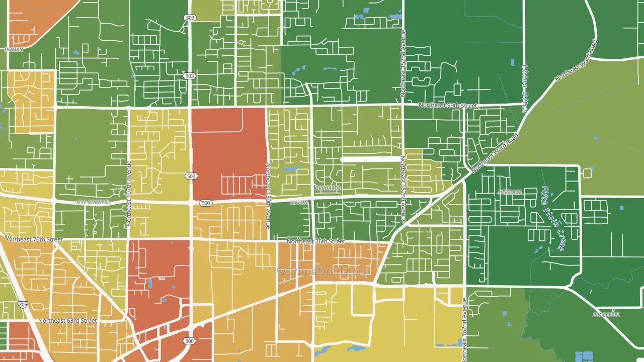 North Sifton-Orchards Area, Orchards, WA Map of Assault Rates
