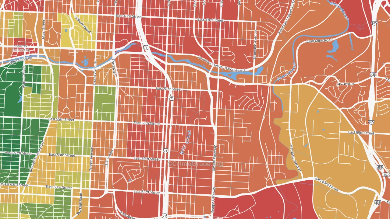 North Town Fork Creek, Kansas City, MO Map of Assault Rates
