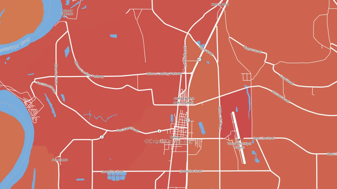 North Tunica, MS Map of Assault Rates