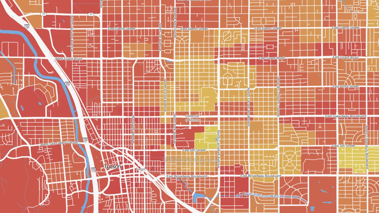 North University, Tucson, AZ Map of Assault Rates