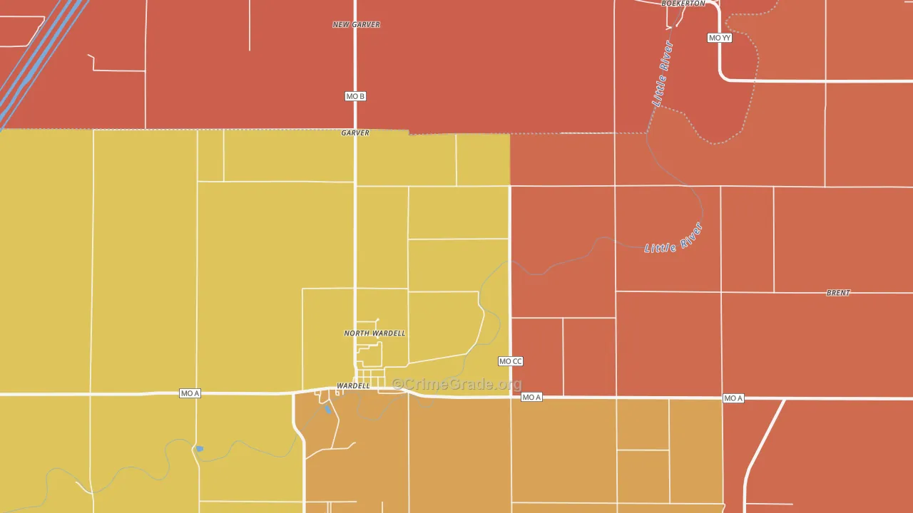 North Wardell, MO Map of Assault Rates