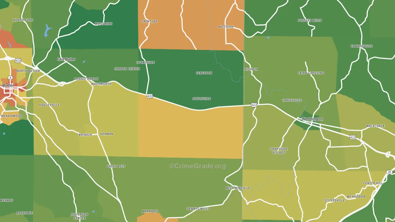 North Washington, PA Map of Assault Rates