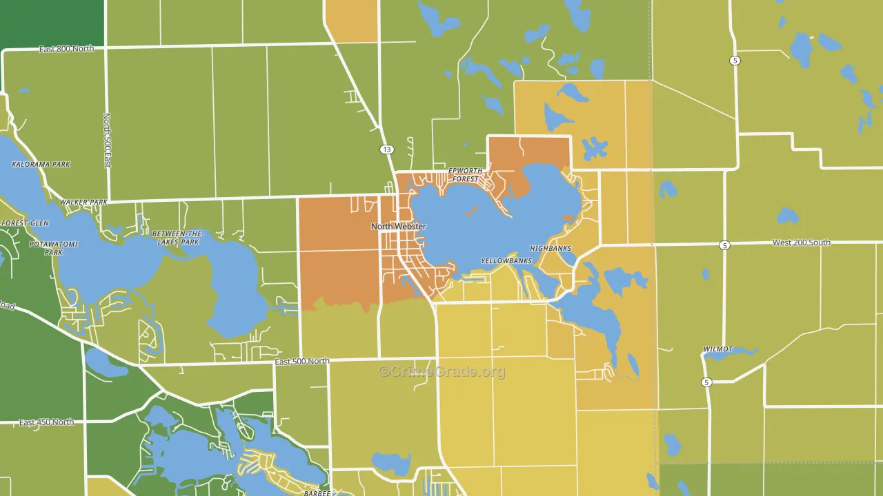 North Webster, IN Map of Assault Rates