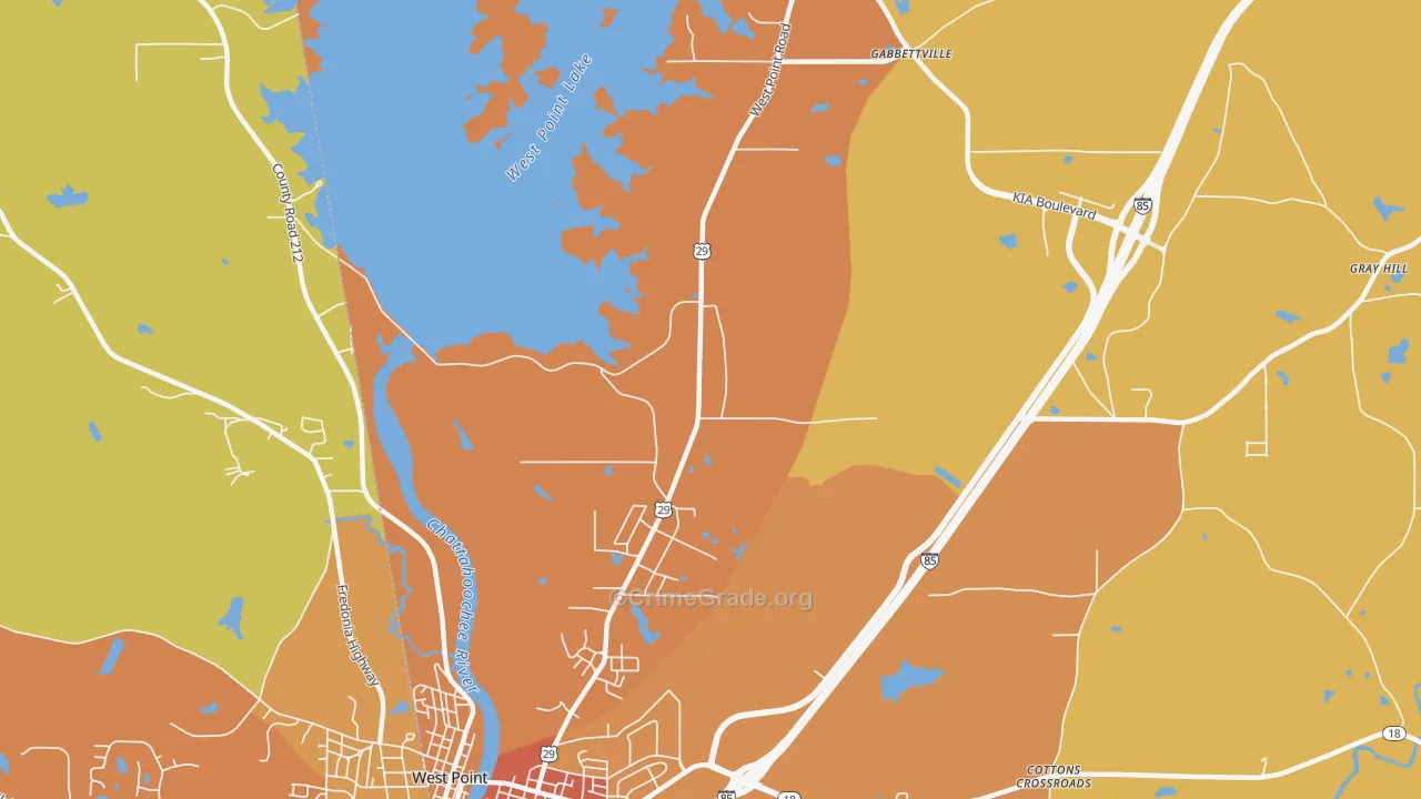 North West Point, GA Map of Assault Rates