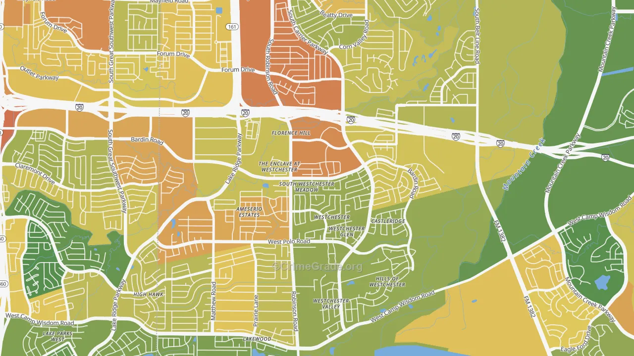 North Westchester Meadows, Grand Prairie, TX Map of Assault Rates