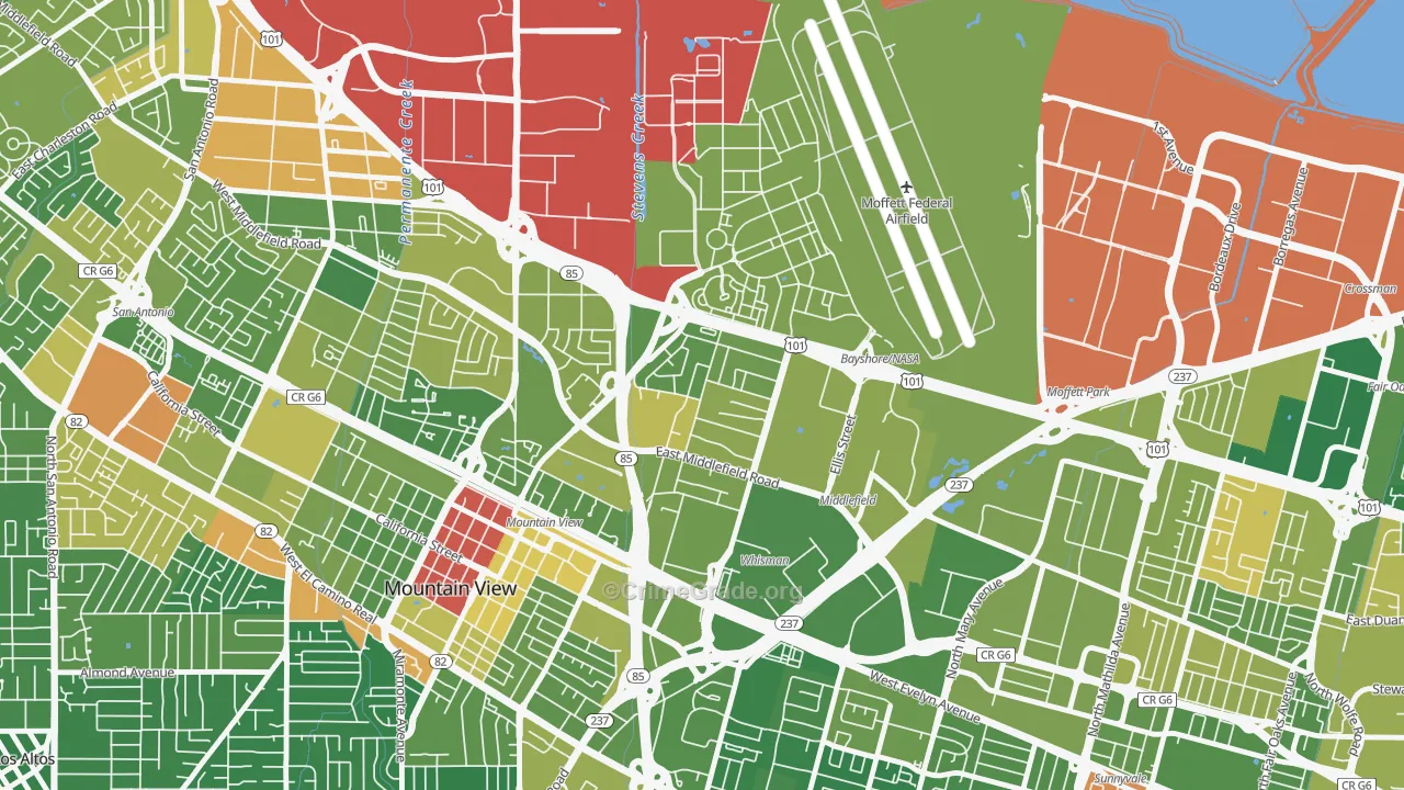 North Whisman, Mountain View, CA Map of Assault Rates
