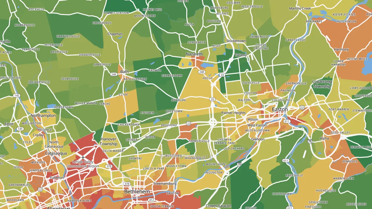 Northampton County, PA Map of Assault Rates