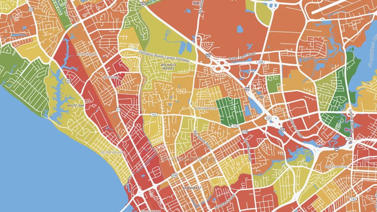 Northampton, Hampton, VA Map of Assault Rates