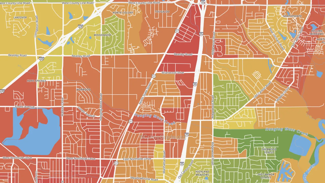 Northbrook, Jackson, MS Map of Assault Rates
