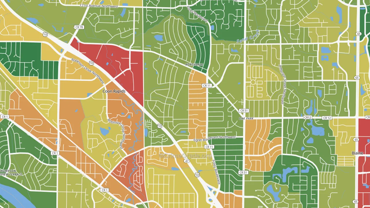 Northdale, Coon Rapids, MN Map of Assault Rates