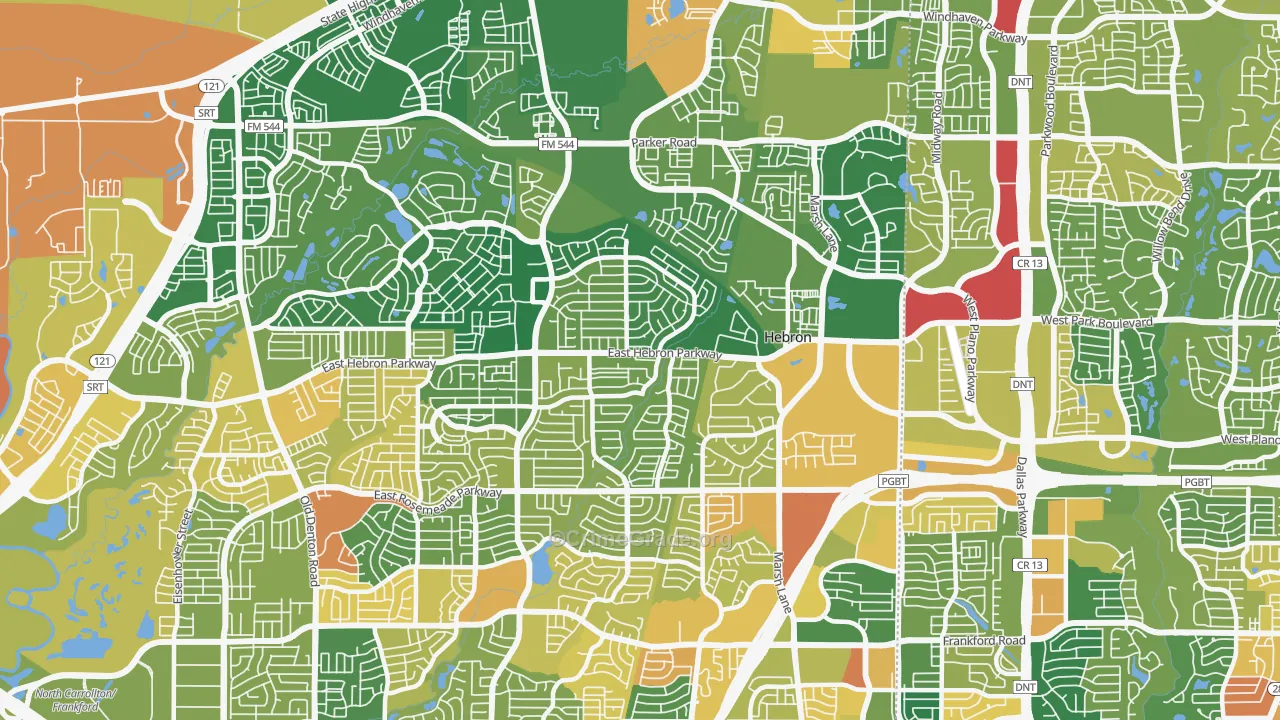 Northeast Dallas, Carrollton, TX Map of Assault Rates