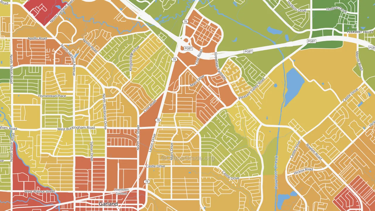 Northeast Garland, Garland, TX Map of Assault Rates