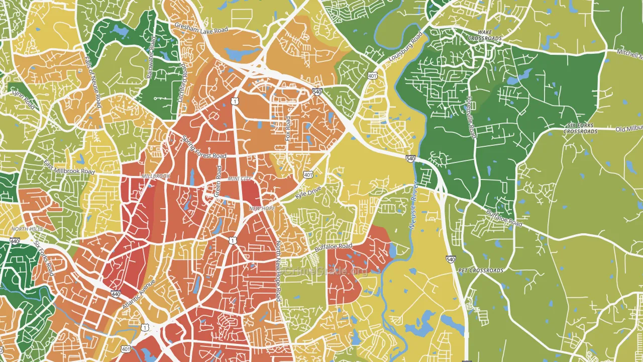Northeast Raleigh, Raleigh, NC Map of Assault Rates