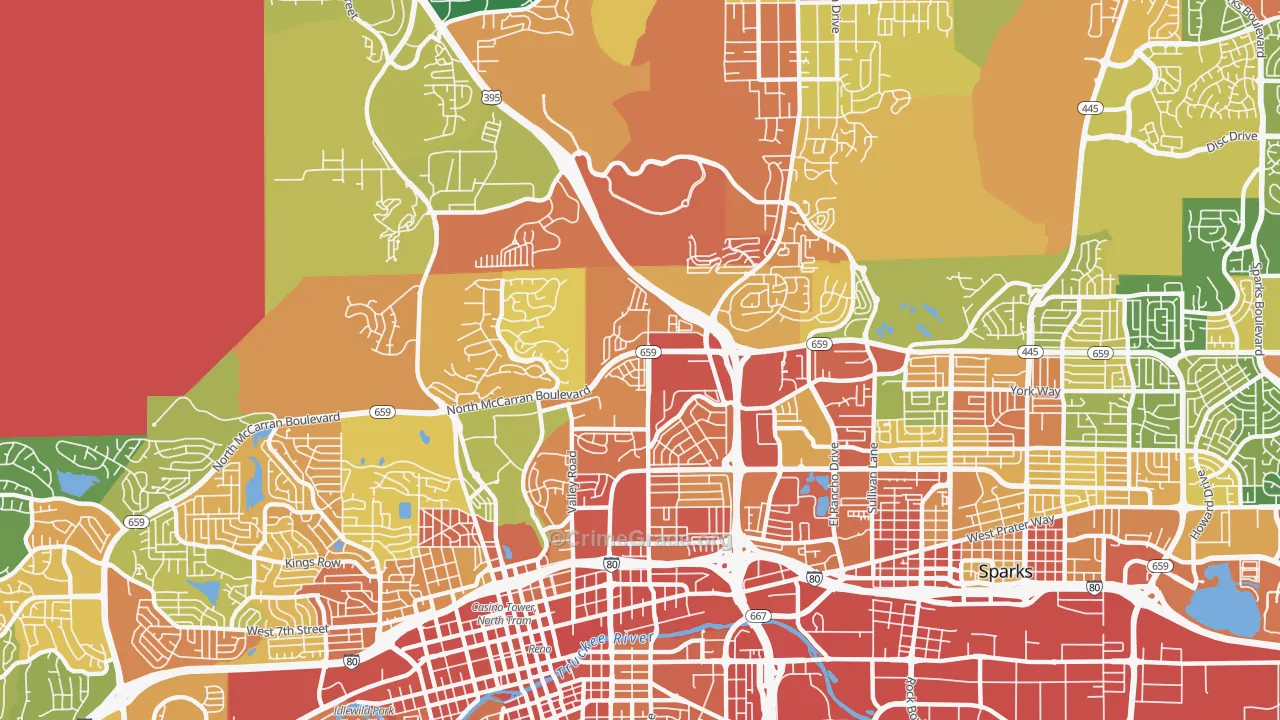 Northeast, Reno, NV Map of Assault Rates