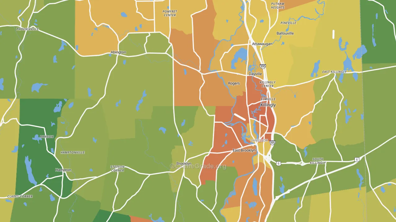Northeastern Connecticut Planning Region, CT Map of Assault Rates