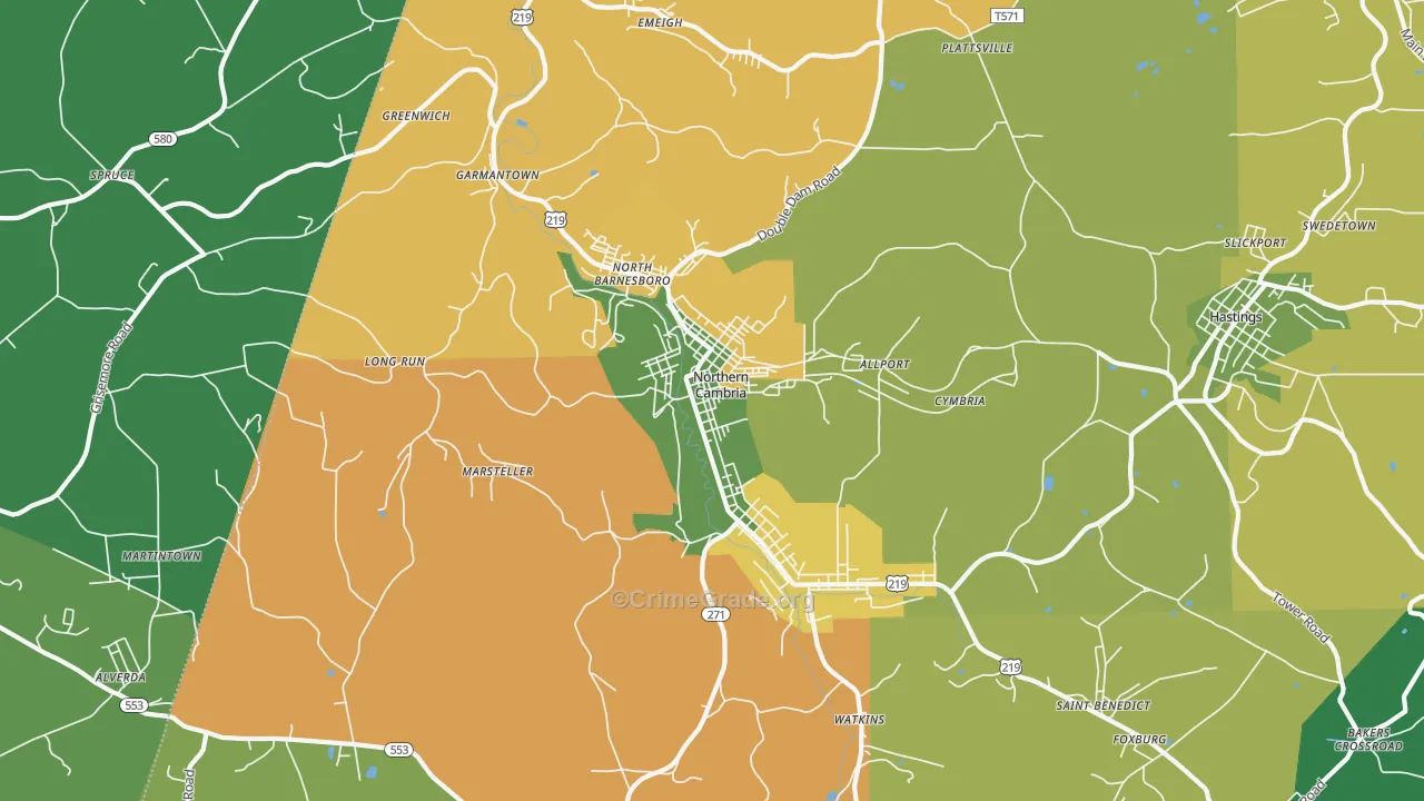 Northern Cambria, PA Map of Assault Rates