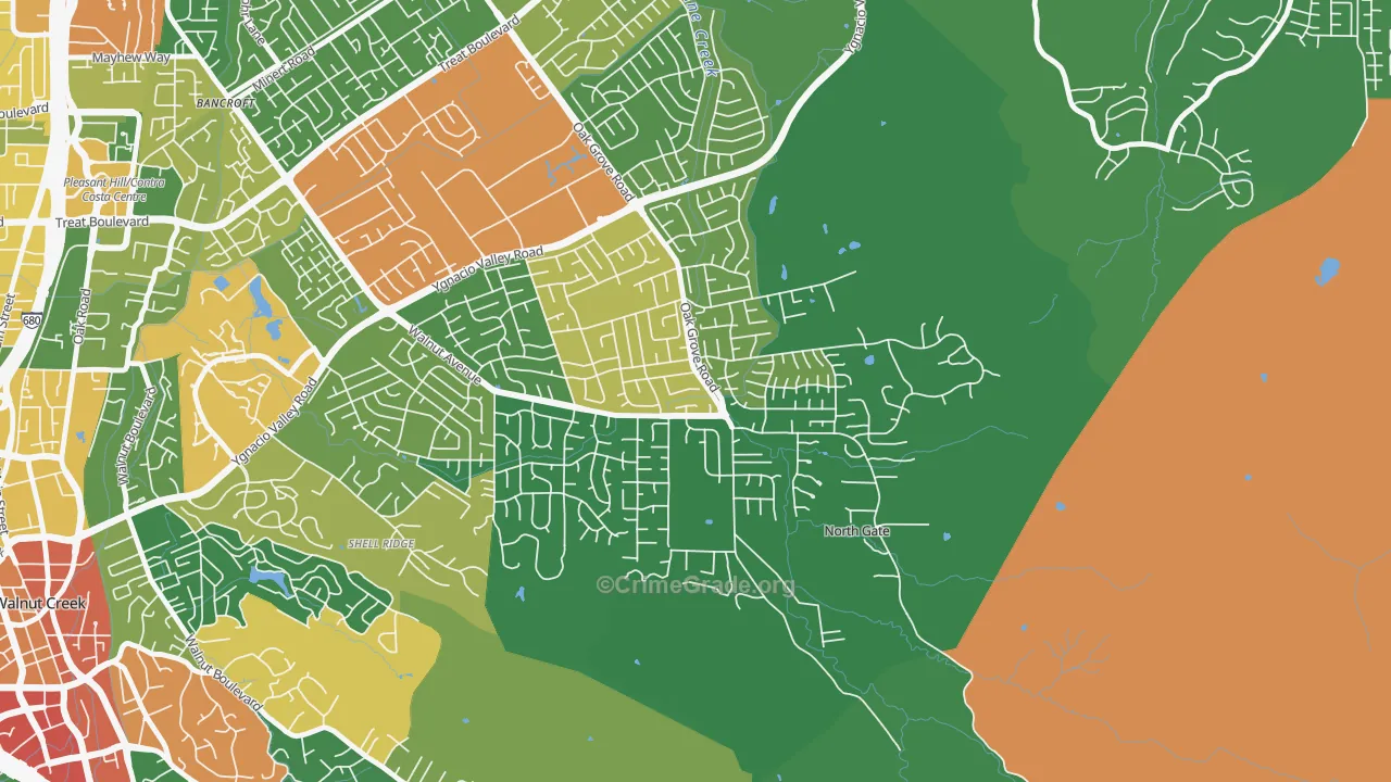 Northgate Area, Walnut Creek, CA Map of Assault Rates