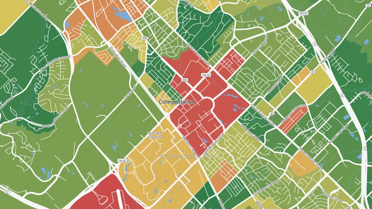 Northgate, College Station, TX Map of Assault Rates
